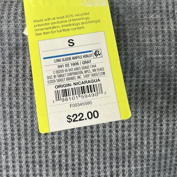 All in Motion Men’s Gray Waffle-Knit Long Sleeve Henley Shirt Various Sizes - Picture 4 of 5